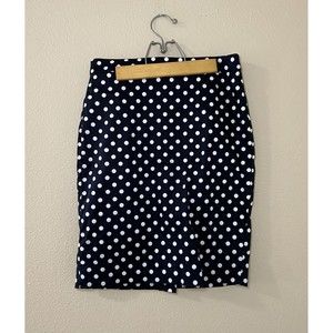 J. Crew Pencil Skirt Size: 0 Navy Blue/White Polka Dot Back Zip Slit